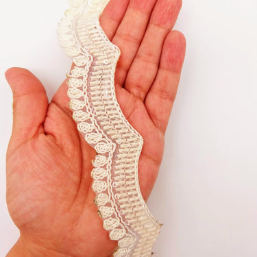 Off White Scallop Lace Trim Embroidered, Cutwork Trim, Scallops Wedding Trim